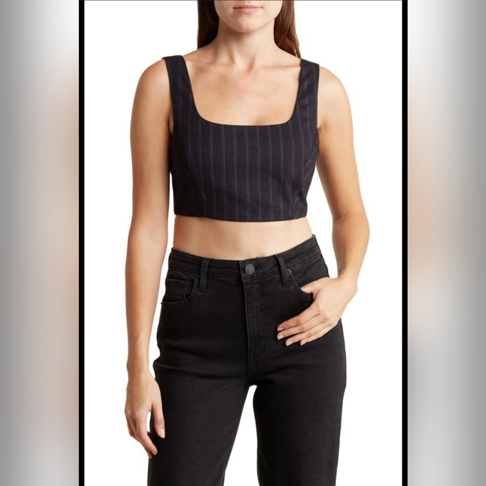 Avec Les Filles $139 Zip Back Crop Top Size Large NWOT